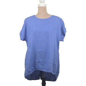 Terzo Millennio Women's 100% Linen Top Short Sleeve Blue Size Large